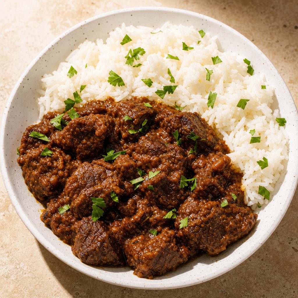 Beef Curry W/ Rice.