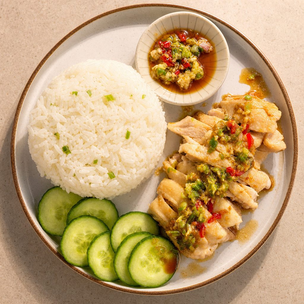 Hainanese chicken (ကြက်ဆီထမင်း).