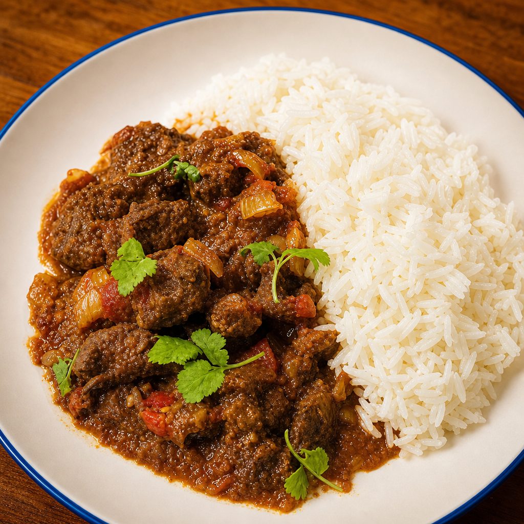 Goat Curry W/ Rie.