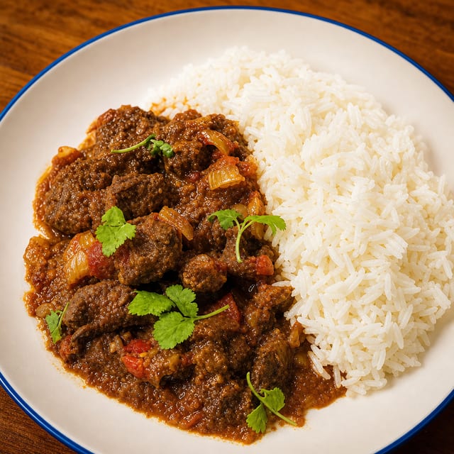 Goat Curry W/ Rie.