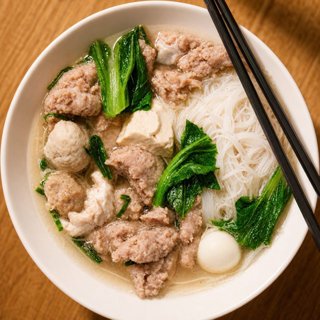 Kyay Oh Soup (Burmese Pork Noodle Soup).